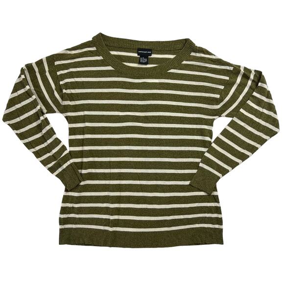 Central Park West Women's Medium Striped Green Crewneck Sweater - Picture 1 of 5